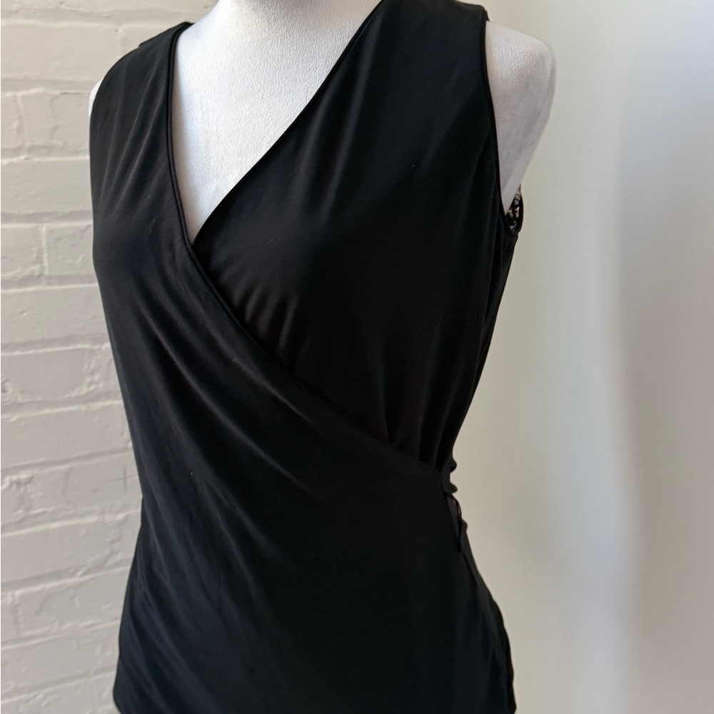 White House Black Market Multicolor Floral Reversible to Black Wrap Top - Picture 4 of 4